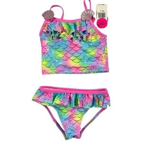 NWT Betsey Johnson Kid/Child 2 Piece Swimsuit Pastel Color Ruffles A Size 4 - Picture 1 of 8
